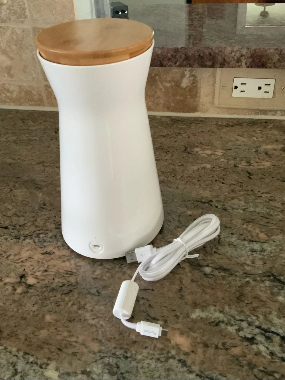 Furbo Pet Camera Treat Dispenser - White with Bamboo Top